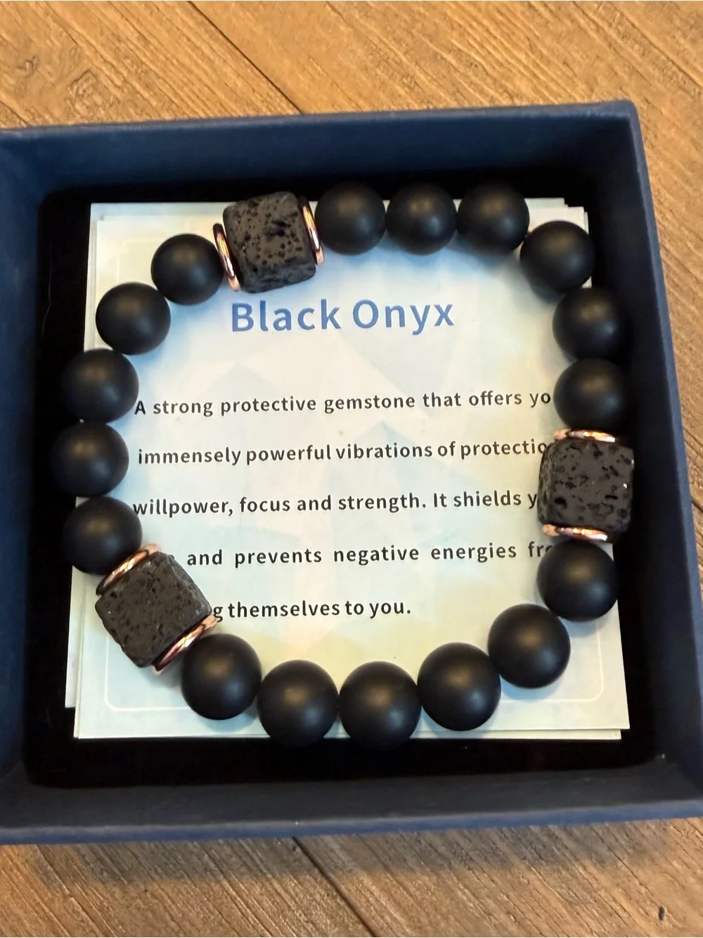 Men’s Matte Black Onyx & Lava Stone Stretch Bracelet